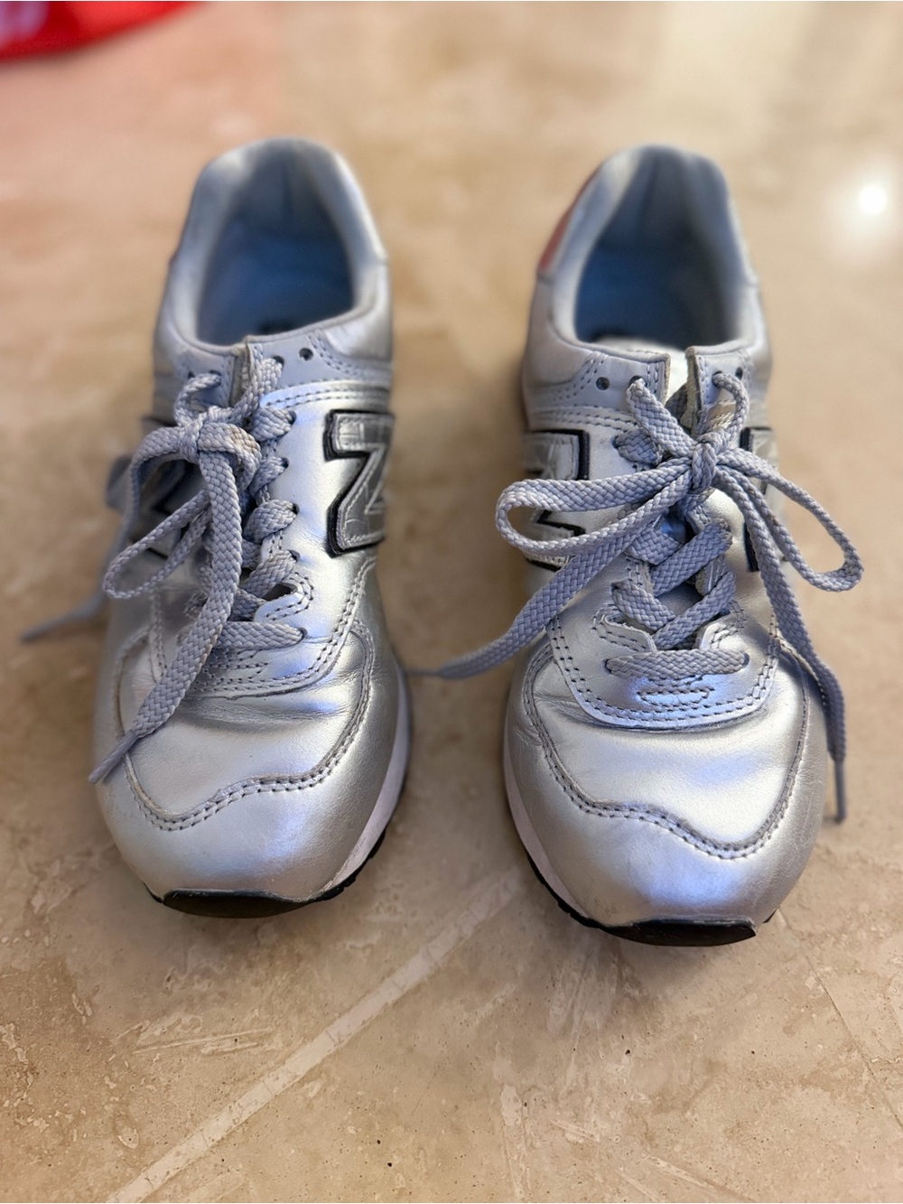 Women’s Metallic Silver Lace-Up Sneakers